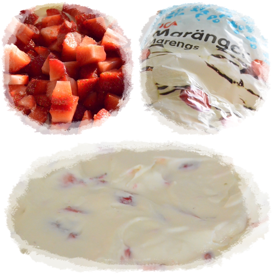 glass med jordgubbar och maränger